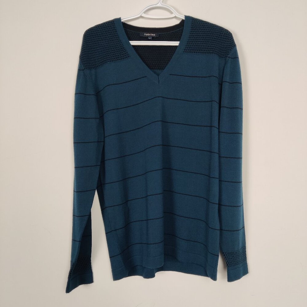 Fabrika Men's Striped Wool Sweater Size Large V-neck Quiet Luxury Old Money